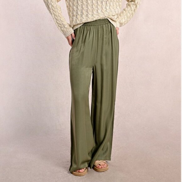 Army Green Olive Pull-on Elastic Waist pants - Picture 3 of 6